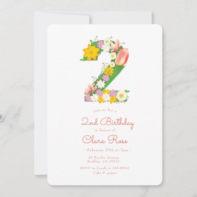 Garden Flower 2 Birthday Party Inbjudningar (Framsida)