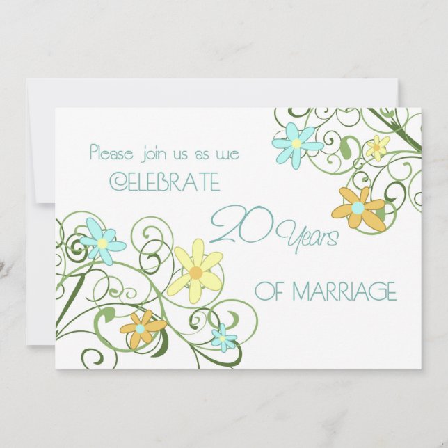 Garden Flowers 20-årsjubilékort Inbjudningar (Framsida)
