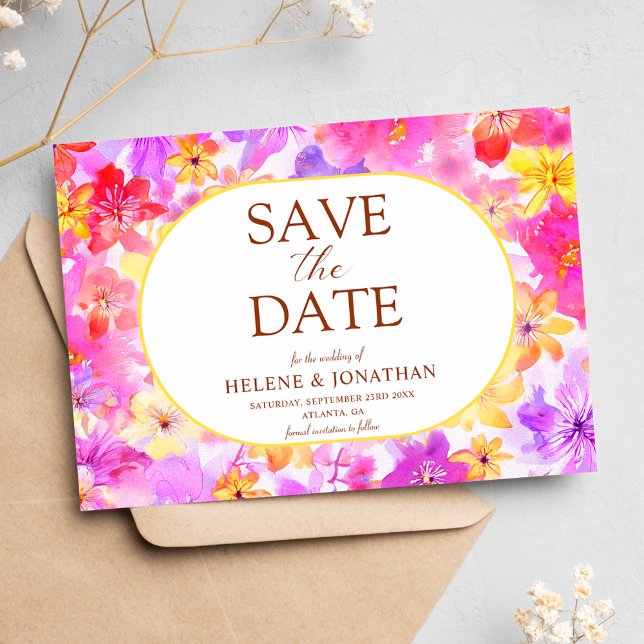 Garden Flowers Boho Wildblomma Elegant bröllop Spara Datumet (Garden Flowers Boho Wildflower Elegant Wedding Save The Date)