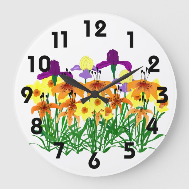 Garden Flowers Clock Stor Klocka (Framsida)