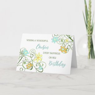 Garden Flowers Cousin Birthday Card Kort