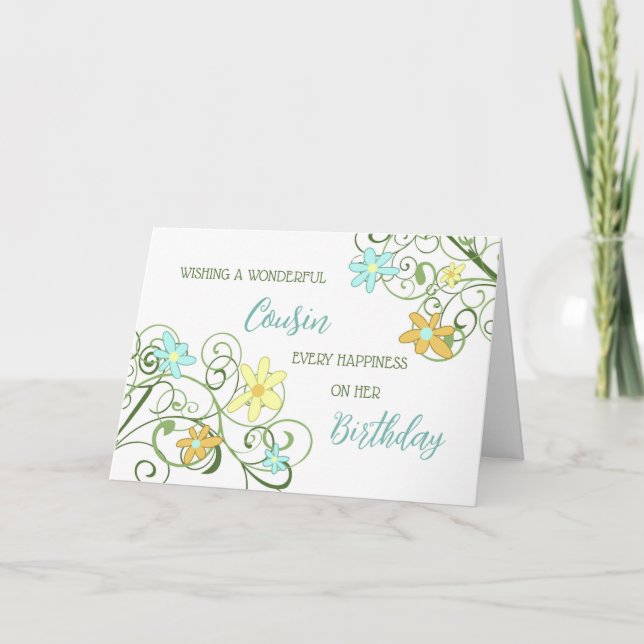 Garden Flowers Cousin Birthday Card Kort (Framsida)