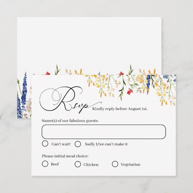 Garden Flowers Meal Choice Bröllop Responcard Card OSA Kort (Fram/baksida)