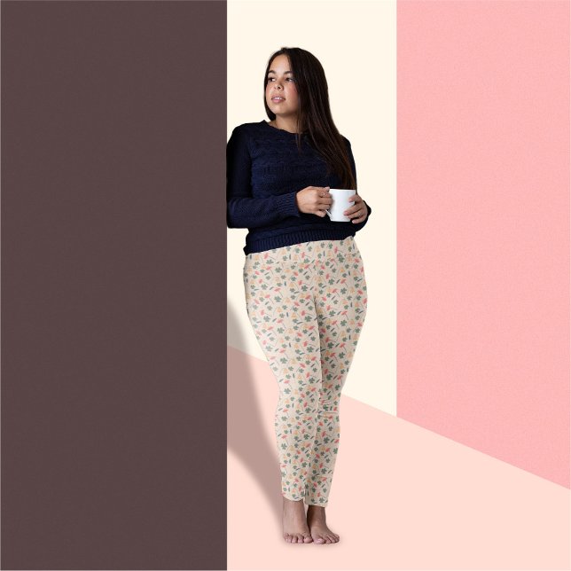 Garden Flowers på beige-bakgrunden Mönster Leggings (Skapare uppladdad)
