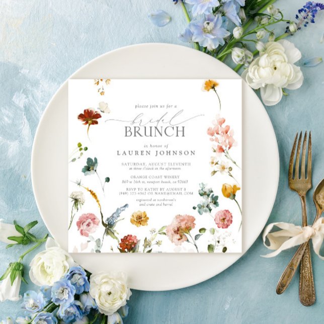 Garden Flowers Watercolor Möhippa Brunch Inbjudningar (Easily personalize this garden floral bridal brunch invitation for the perfect celebration!)