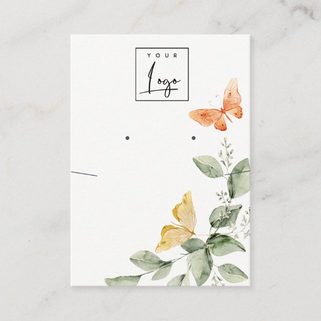 Garden Foliage Butterflies Logotyp Earring Necklac Visitkort (Framsida)