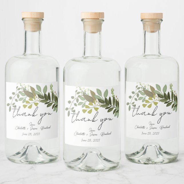 Garden Foliage Greenery Vines Bröllop Tack Spritflaskor Etikett (Flaskor)