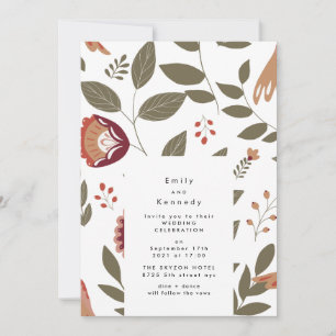 Garden Folk Blommigts Art Birds Botanical Bröllop Inbjudningar