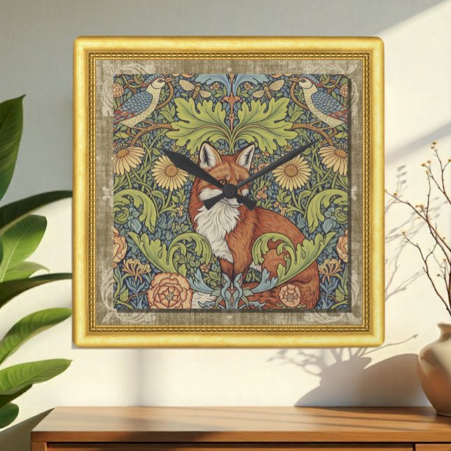 Garden Fox, Art Nuovo W. Morris, Framed Clock Fyrkantig Klocka (Skapare uppladdad)