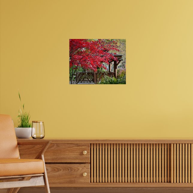Garden Gazebo och Red Maple Lövs Poster (Vardagsrum 2)