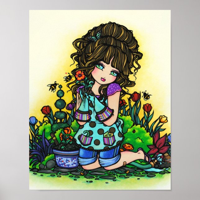 Garden Girl Bumblebee Tulip Art av Hannah Lynn Poster (Framsidan)