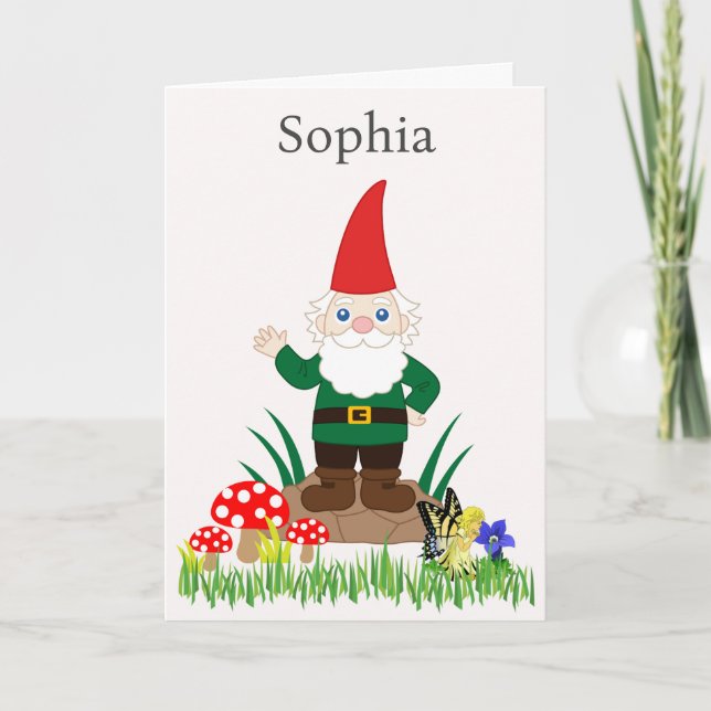 Garden Gnome Birthday Personalize Namn Age Card Kort (Framsida)