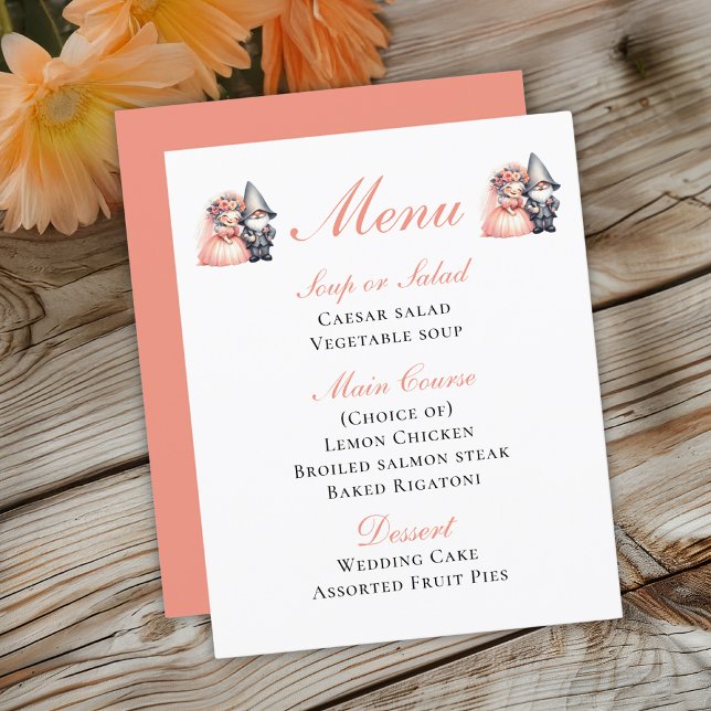 Garden Gnome Orange Woodland Rustic Bröllop Menu (Skapare uppladdad)
