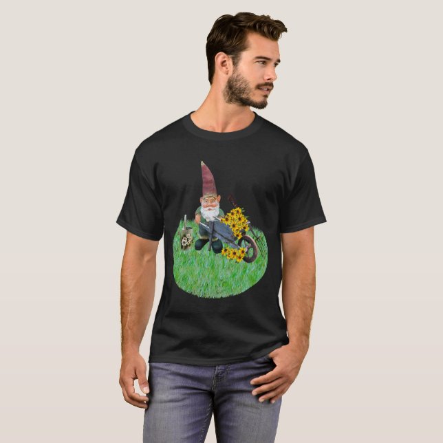 Garden Gnome som arbetar i Blomsterträdgård Unisex T Shirt (Hel framsida)
