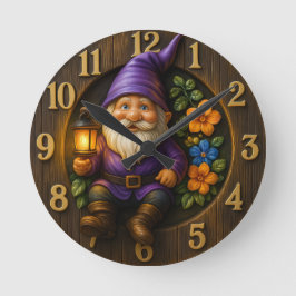 Garden Gnome with Lantern Wall Clock Rund Klocka