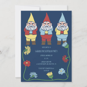 Garden Gnomes and Flowers Anpassningsbar Födelseda Inbjudningar