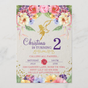 Garden Golden Fairy Birthday eller Shower Inbjudan