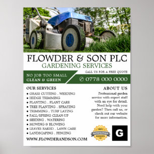 Garden Gräsmatta-Mower, Garden Service, trädgårdso Poster