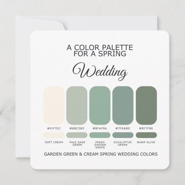 Garden Green & Cream Spring Wedding Palette Card Inbjudningar (Framsida)