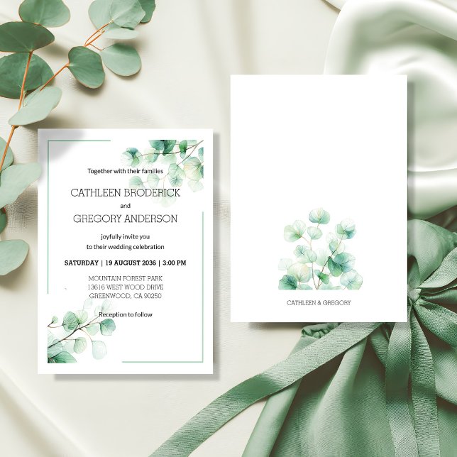 Garden Green Watercolor Eucalyptus Leaves Wedding Inbjudningar (Garden Green Watercolor Eucalyptus Leaves Wedding Invitation)