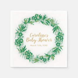Garden Greenery Baby Shower Napkin grönt och guld Pappersservett