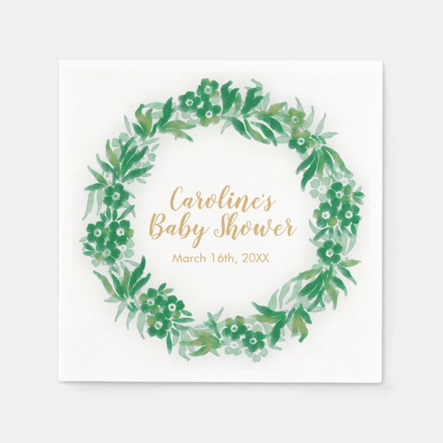 Garden Greenery Baby Shower Napkin grönt och guld Pappersservett (Framsidan)