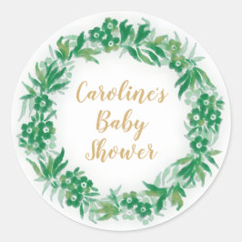 Garden Greenery Baby Shower Round Sticker grönt Runt Klistermärke