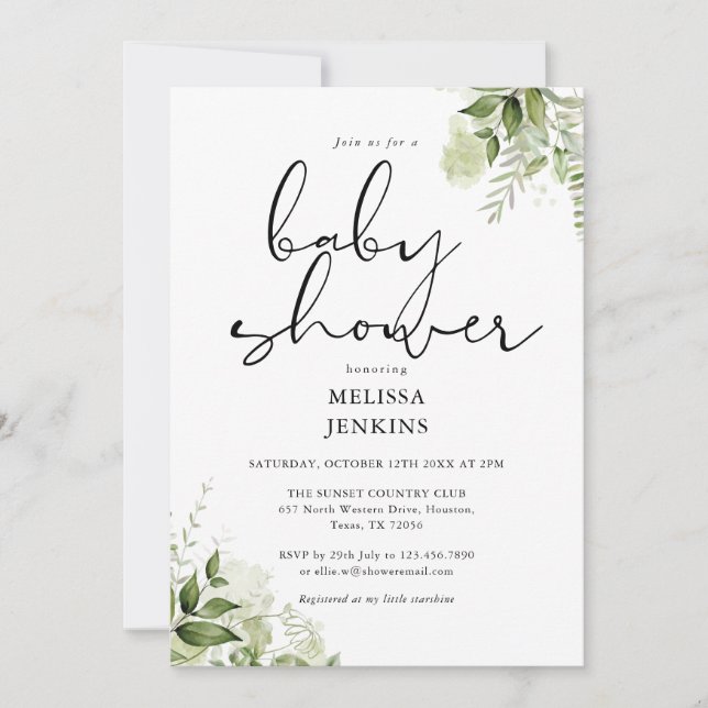 Garden Greenery Blommigt Baby Shower Inbjudningar (Framsida)