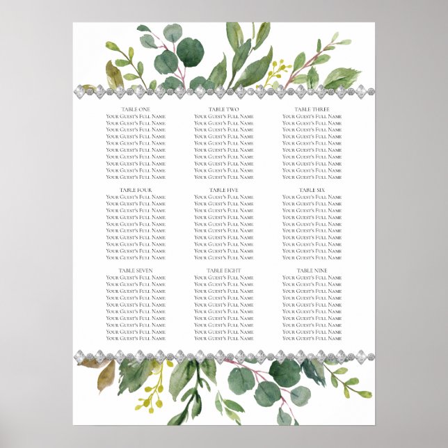 Garden Greenery Boho Eucalyptus Mint-sätesdiagram Poster (Framsidan)