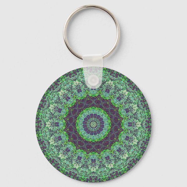 Garden Grönt Abstrakt Mandala Keychain Nyckelring (Framsida)
