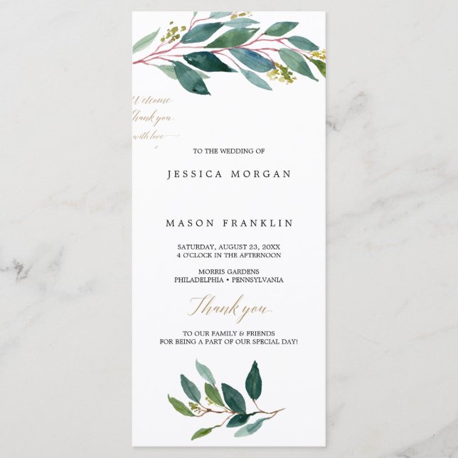 Garden Grönt Bröllopsprogram - Ceremonisprogrammet Program (Framsida)