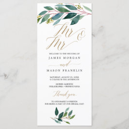 Garden Grönts Gay Bröllopsprogram - Mr & Mr. Program