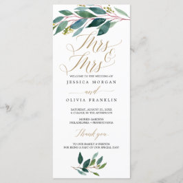 Garden Grönts Gay Bröllopsprogram - Mrs & Mrs. Program