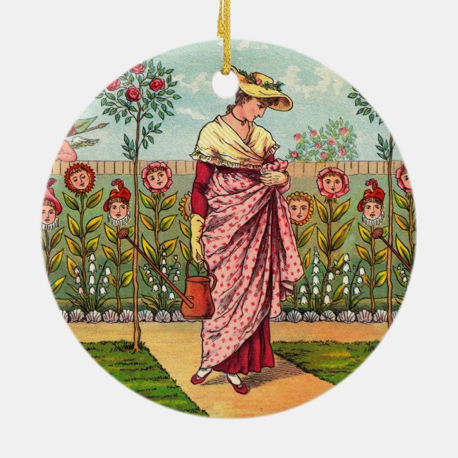 Garden Grow Flower Woman Art Antique Julgransprydnad Keramik (Baksidan)