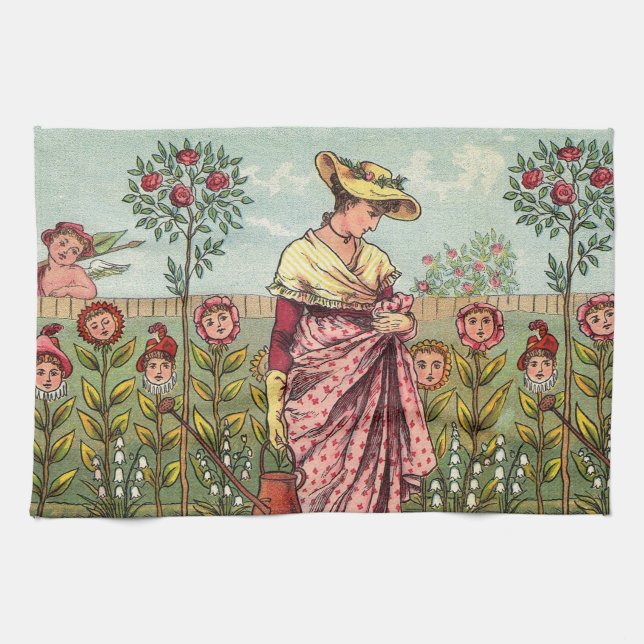Garden Grow Flower Woman Art Antique Kökshandduk (Horisontell)