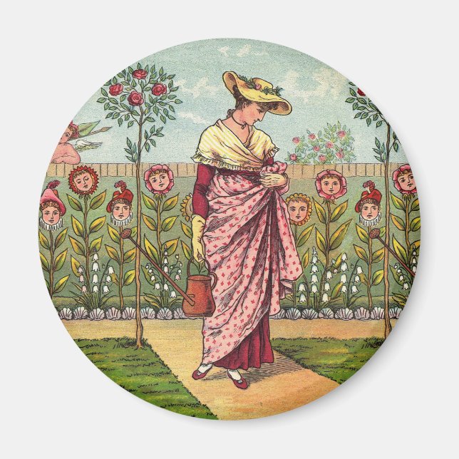 Garden Grow Flower Woman Art Antique Magnet (Framsidan)