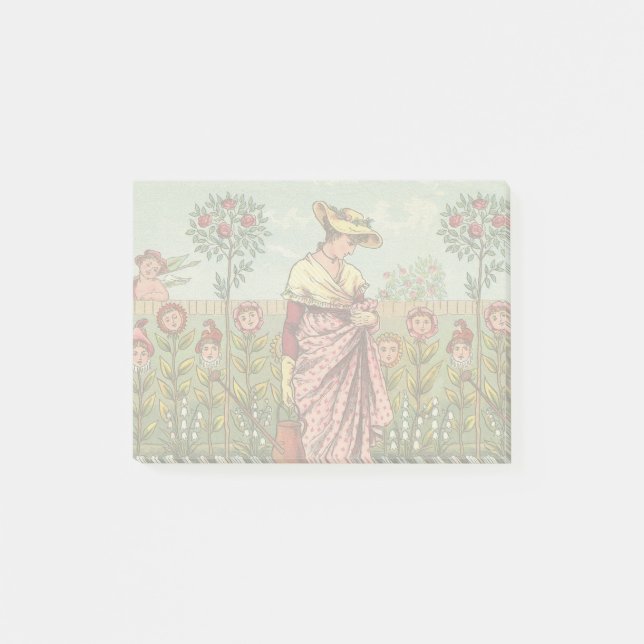 Garden Grow Flower Woman Art Antique Post-it Block (Framsida)
