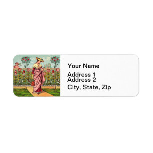 Garden Grow Flower Woman Art Antique Returadress Etikett