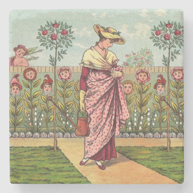 Garden Grow Flower Woman Art Antique Stenunderlägg (Framsidan)