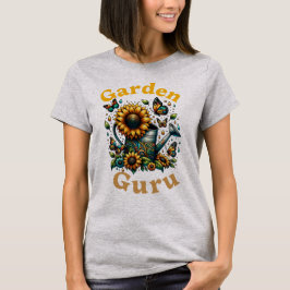 Garden Guru Watering Can och Sunblommor Grått T Shirt