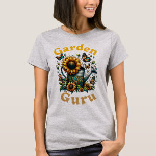 Garden Guru Watering Can och Sunblommor Grått T Shirt