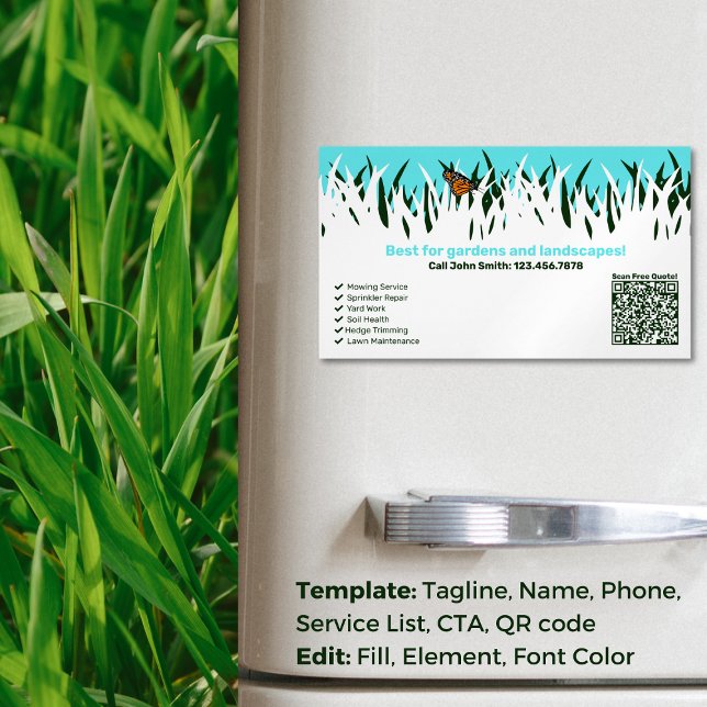 🌿 Garden Health: Professionell Gräsmatta Care Ser Magnetiska Visitkort (Garden Health: Professional Lawn Care Service Business Card Magnet)