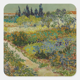 Garden i Arles av Vincent Van Gogh Fyrkantigt Klistermärke
