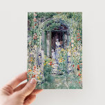 Garden i sitt gloria | Childe Hassam Vykort<br><div class="desc">Garden i dess gloria (1892) | Originalkonst av American Impressionist painter Childe Hassam (1859-1935). Biet skildrar abstrakt figurer som står i en vacker lush-grönt med blommor. Använda verktygen för att lägga till anpassningsbar eller anpassa bilden.</div>