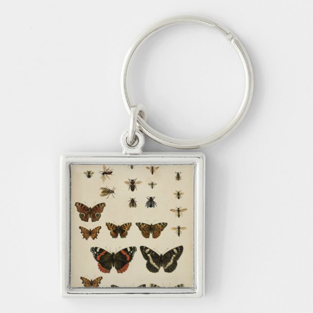 Garden Insekts by Vision Studio Fyrkantig Silverfärgad Nyckelring (Framsidan)
