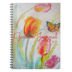 Garden Journal Tulip Blommigt Watercolor Notebook Anteckningsbok
