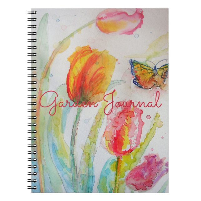 Garden Journal Tulip Blommigt Watercolor Notebook Anteckningsbok (Framsidan)