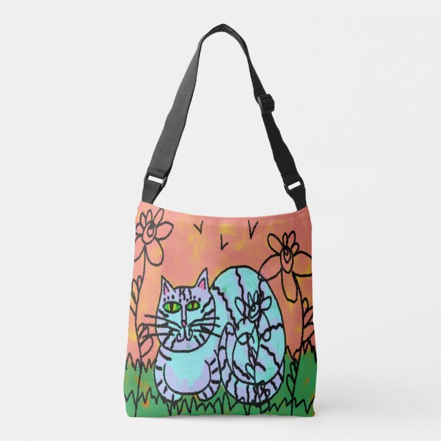 Garden Kattunge Abstrakt Cat Art Tote Bag Axelväska (Framsida)