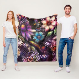 Garden Kitty Cat Floral Abstract Personalized Fleecefilt