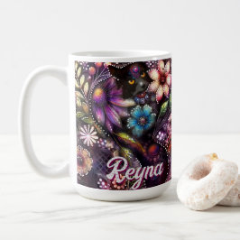 Garden Kitty Cat Floral Abstract Personalized Kaffemugg